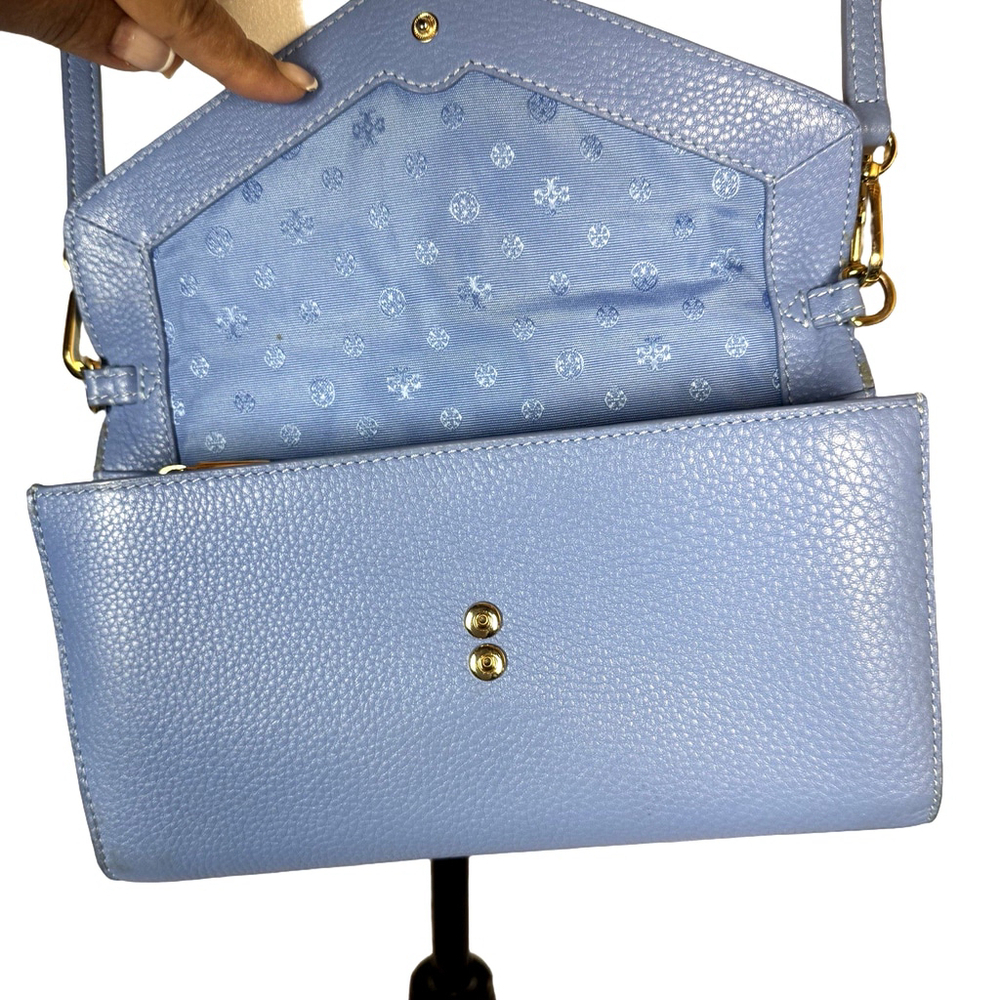 Tory Burch Sky Blue Leather Robinson Envelope Crossbody Bag - Picture 7 of 14